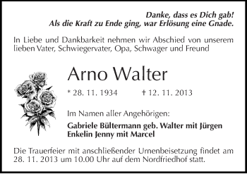 Traueranzeige von Arno Walter von Mitteldeutsche Zeitung Halle/Saalkreis