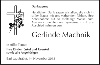Traueranzeige von Gerlinde Machnik von Mitteldeutsche Zeitung Merseburg/Querfurt