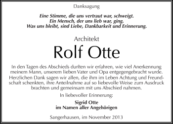 Traueranzeige von Rolf Otte von Mitteldeutsche Zeitung Sangerhausen