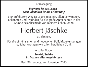 Traueranzeige von Herbert Jäschke von Mitteldeutsche Zeitung Merseburg/Querfurt