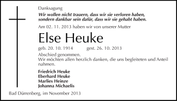Traueranzeige von Else Heuke von Mitteldeutsche Zeitung Merseburg/Querfurt