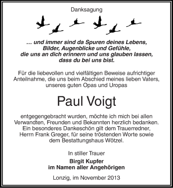 Traueranzeige von Paul Voigt von Mitteldeutsche Zeitung Zeitz