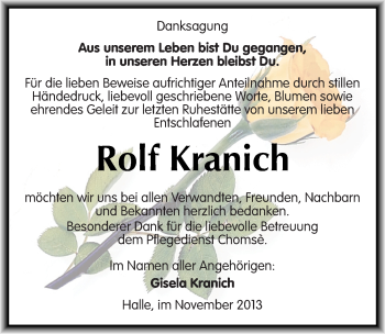 Traueranzeige von Rolf Kranich von Mitteldeutsche Zeitung Halle/Saalkreis
