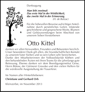 Traueranzeige von Otto Kittel von Mitteldeutsche Zeitung Köthen