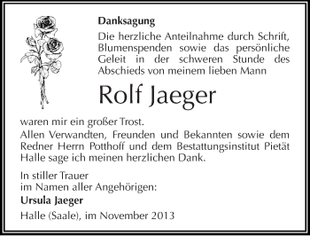 Traueranzeige von Rolf Jaeger von Mitteldeutsche Zeitung Halle/Saalkreis