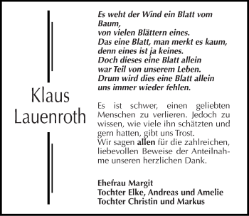 Traueranzeige von Klaus Lauenroth von Mitteldeutsche Zeitung Bitterfeld