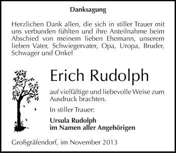 Traueranzeige von Erich Rudolph von Mitteldeutsche Zeitung Merseburg/Querfurt