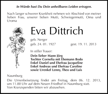 Traueranzeige von Eva Dittrich von Mitteldeutsche Zeitung Naumburg/Nebra