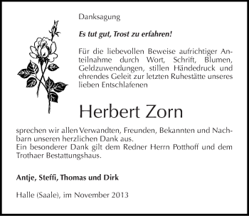 Traueranzeige von Herbert Zorn von Mitteldeutsche Zeitung Halle/Saalkreis
