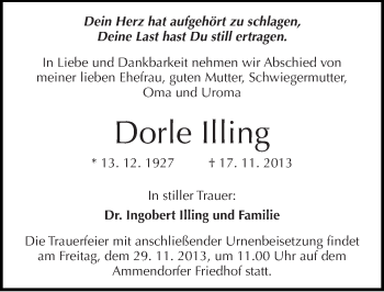 Traueranzeige von Dorle Illing von Mitteldeutsche Zeitung Halle/Saalkreis