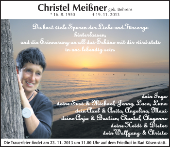 Traueranzeige von Christel Meißner von Mitteldeutsche Zeitung Naumburg/Nebra
