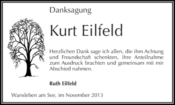 Traueranzeige von Kurt Eilfeld von Mitteldeutsche Zeitung Mansfelder Land