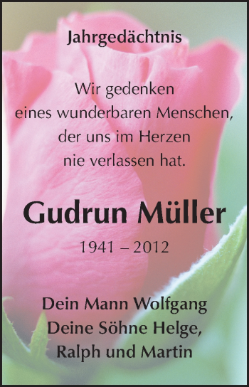 Traueranzeige von Gudrun Müller von Mitteldeutsche Zeitung Naumburg/Nebra