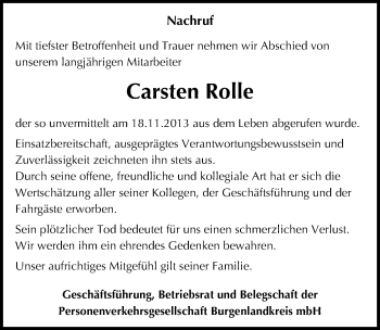 Traueranzeige von Carsten Rolle von Mitteldeutsche Zeitung Naumburg/Nebra