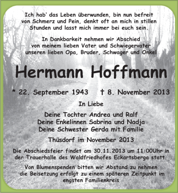Traueranzeige von Hermann Hoffmann von Mitteldeutsche Zeitung Naumburg/Nebra
