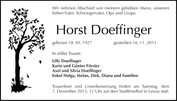 Traueranzeige von Horst Doeffinger von Mitteldeutsche Zeitung Merseburg/Querfurt