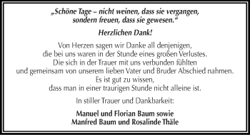 Traueranzeige von Uwe Baum von Mitteldeutsche Zeitung Wittenberg