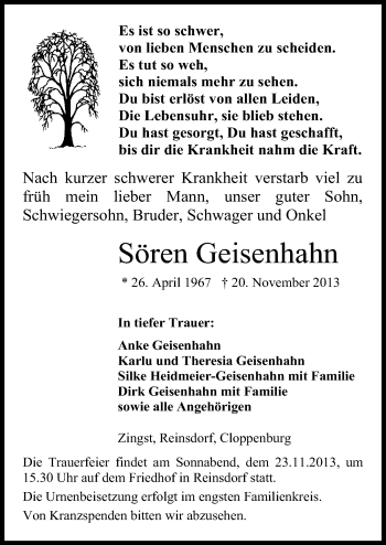 Traueranzeige von Sören Geisenhahn von Mitteldeutsche Zeitung