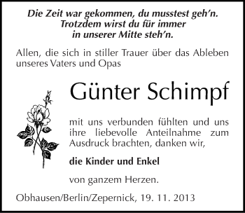 Traueranzeige von Günter Schimpf von Mitteldeutsche Zeitung Merseburg/Querfurt