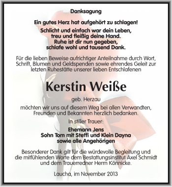 Traueranzeige von Kerstin Weiße von Mitteldeutsche Zeitung Naumburg/Nebra