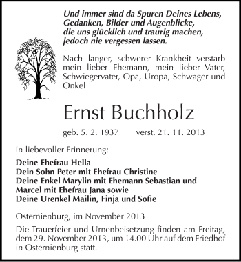 Traueranzeige von Ernst Buchholz von Mitteldeutsche Zeitung Köthen