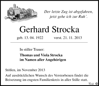 Traueranzeige von Gerhard Strocka von Mitteldeutsche Zeitung Naumburg/Nebra