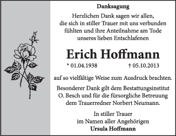 Traueranzeige von Erich Hoffmann von Super Sonntag Dessau / Köthen