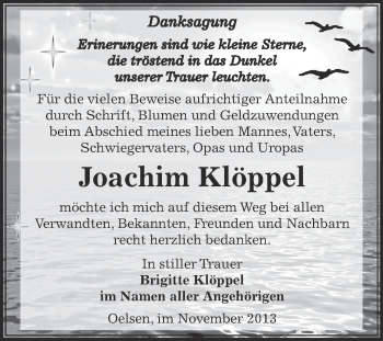 Traueranzeige von Joachim Klöppel von Super Sonntag Zeitz
