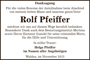 Traueranzeige von Rolf Pfeiffer von Super Sonntag Zeitz