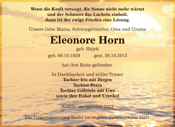 Traueranzeige von Eleonore Horn von Super Sonntag Zeitz