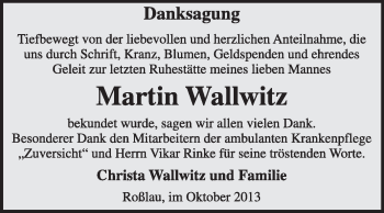 Traueranzeige von Matin Wallwitz von Super Sonntag Dessau / Köthen