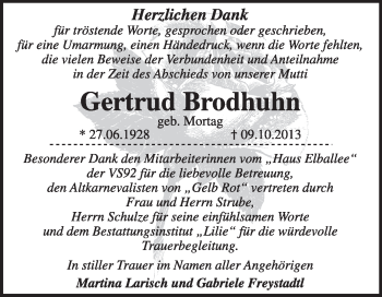 Traueranzeige von Gertrud Brodhuhn von Super Sonntag Dessau / Köthen