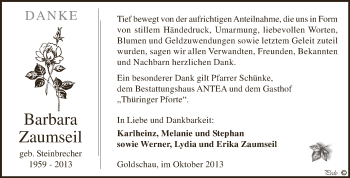 Traueranzeige von Barbara Zaumseil von Super Sonntag Zeitz