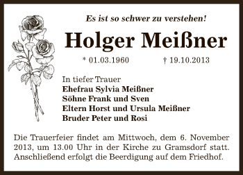 Traueranzeige von Holger Meißner von Super Sonntag Bernburg
