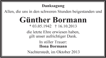 Traueranzeige von Günther Bormann von WVG - Wochenspiegel Aschersleben
