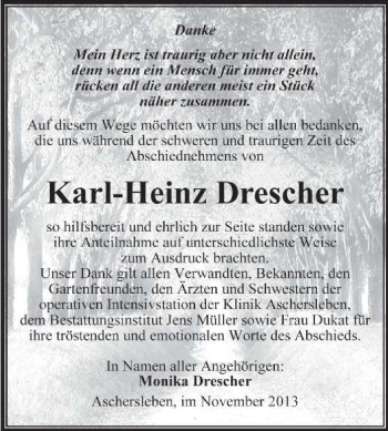Traueranzeige von Karl-Heinz Drescher von Super Sonntag Aschersleben