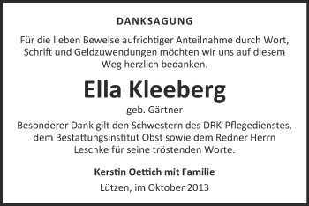 Traueranzeige von Ella Kleeberg von Super Sonntag Merseburg