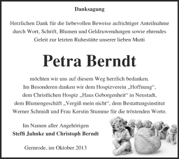 Traueranzeige von Petra Berndt von WVG - Wochenspiegel Quedlinburg