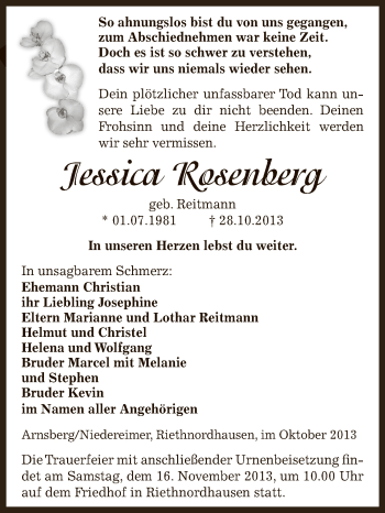 Traueranzeige von Jessica Rosenberg von Super Sonntag SGH Mansf. Land