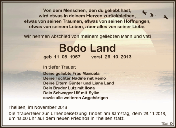 Traueranzeige von Bodo Land von Super Sonntag Zeitz