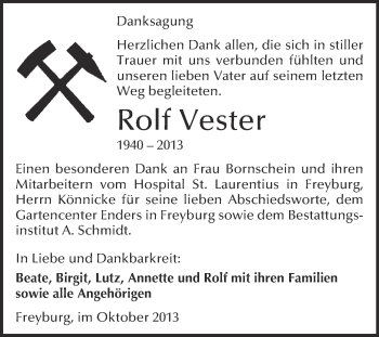 Traueranzeige von Rolf Vester von WVG - Wochenspiegel NMB / WSF / ZTZ