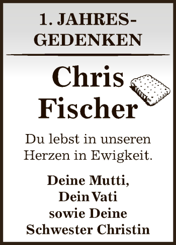 Traueranzeige von Chris Fischer von WVG - Wochenspiegel Dessau / Köthen