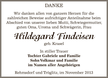 Traueranzeige von Hildegard Findeisen von Super Sonntag Zeitz