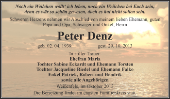 Traueranzeige von Peter Denz von Super Sonntag Merseburg