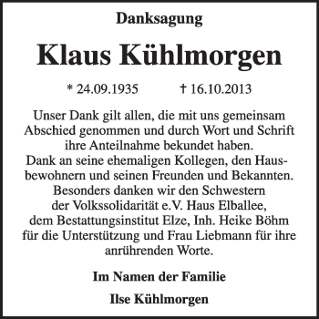 Traueranzeige von Klaus Kühlmorgen von Super Sonntag Dessau / Köthen