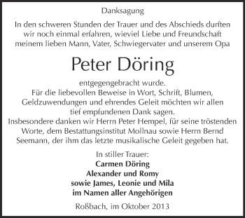 Traueranzeige von Peter Döring von WVG - Wochenspiegel Merseburg