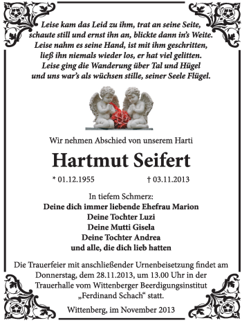Traueranzeige von Hartmut Seifert von WVG - Wochenspiegel Wittenberg