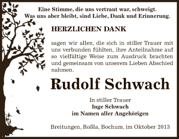 Traueranzeige von Rudolf Schwach von Super Sonntag SGH Mansf. Land
