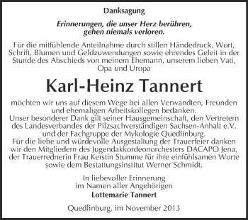 Traueranzeige von Karl-Heinz Tannert von WVG - Wochenspiegel Quedlinburg