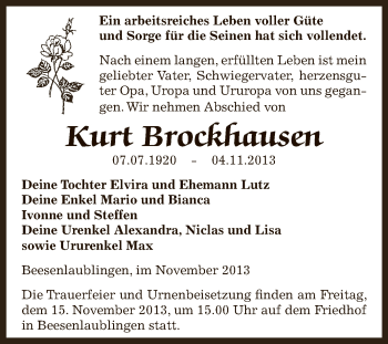 Traueranzeige von Kurt Brockhausen von Super Sonntag SGH Mansf. Land